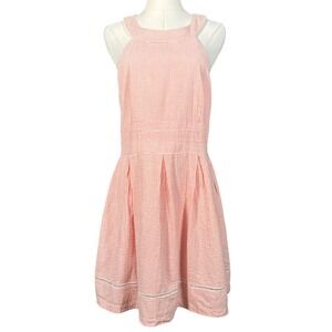 Teeze Me Pink White Seersucker Stripe Pleated Keyhole Back Dress 13